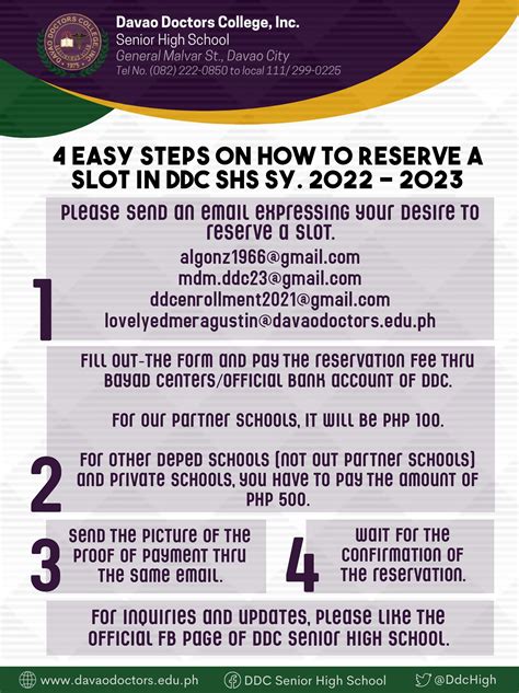 Reservation Steps and Guidelines – Davao Doctors College, Inc..